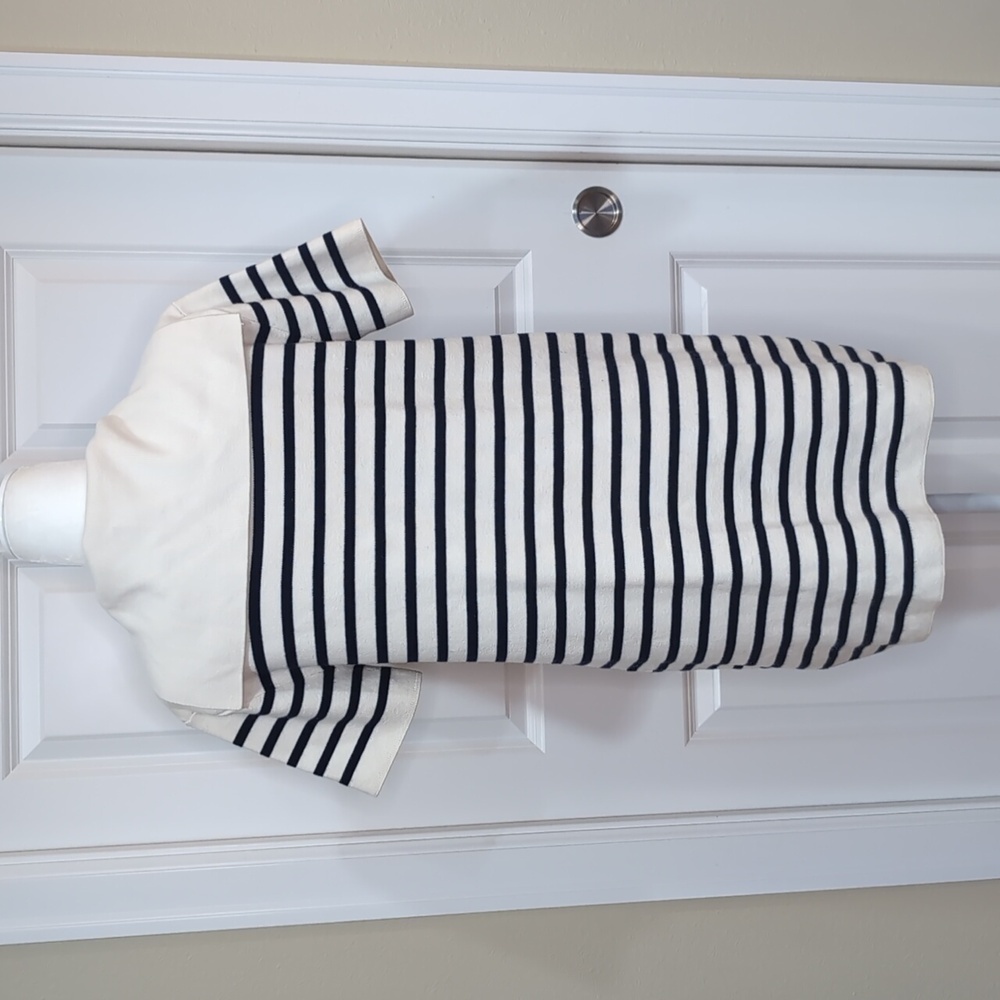 Zara Striped Knit Mini Dress Small Sailor Lapel Collar Pockets Cream Navy Costal - Picture 10 of 16